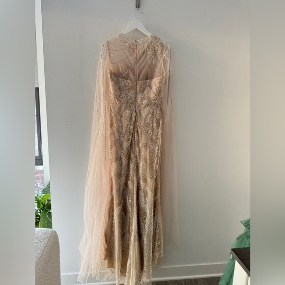 LARA Long Cape Beaded Gown in Champagne/Ivory 6 - Picture 10 of 11